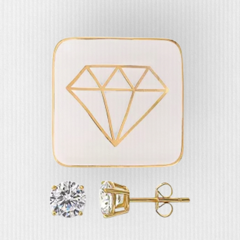 NWT Giani Bernini Stud‎ Earring Cubic Zirconia Solitaire w/ Ceramic Trinket Dish